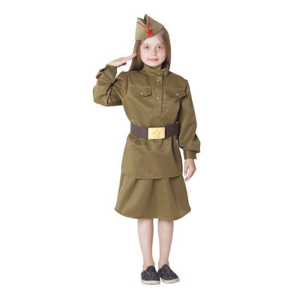 Костюм «Военный» для девочки (гимнастерка, юбка, ремень. пилотка)
